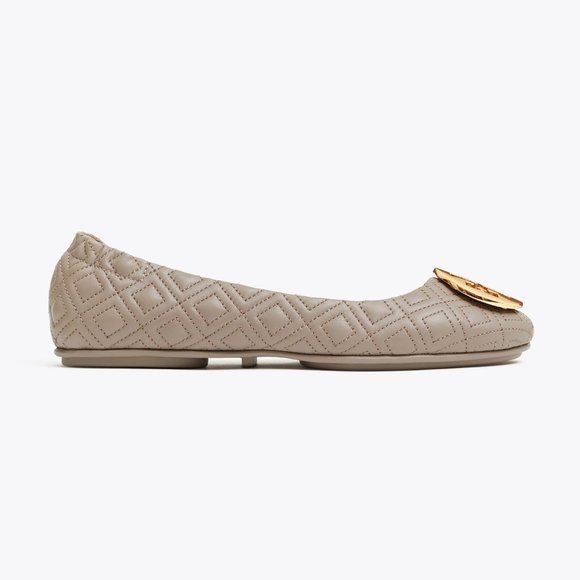 Tory Burch Minnie Travel Ballet Flat Quilted Leather Dust Storm Gold Taupe - Picture 10 of 10